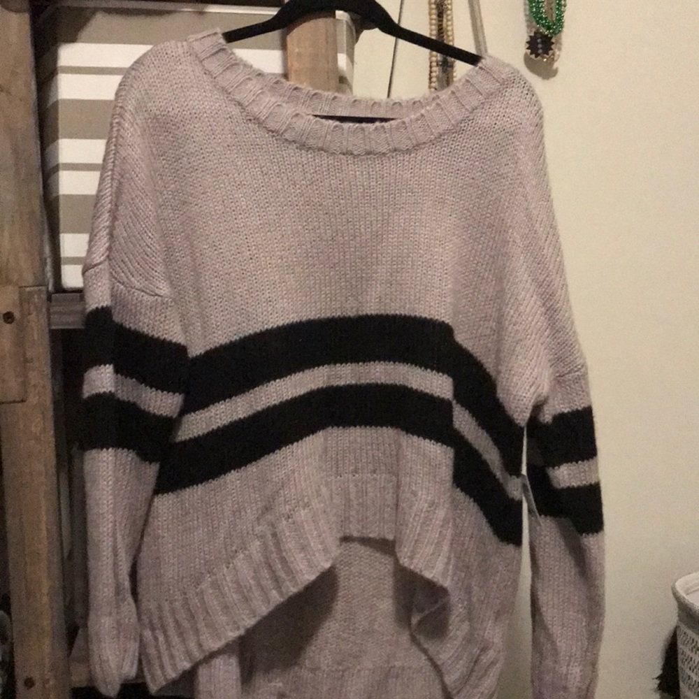 purple and black striped sweater